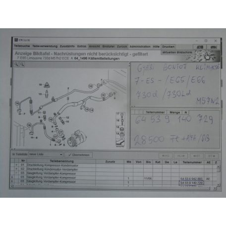 [GYÁRI BONTOTT] BMW - KLÍMACSŐ - 7-ES / E65 ; E66 - 730d ; 730Ld - M57N2 - 64539140729 