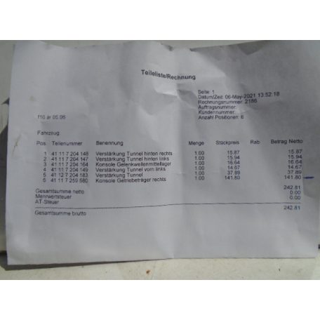 GYÁRI ÚJ! Jobb hátsó hossztartó + lemez elemek F10+LCI , F11+LCI, F06 Grand c.