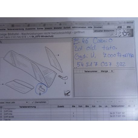 [GYÁRI ÚJ] BMW - Bal oldali tartó elem / E46 Cabrio / 3-as)