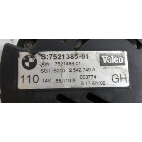 [GYÁRI BONTOTT] BMW - GENERÁTOR - 110 A - 14 V - 1- ES ; 3-AS ; X1 ; X3 / E46 ; E90 ; E91 ; E81 ; E87 - 316i ; 318i ; 320i - 7521385