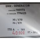 [GYÁRI BONTOTT] BMW - GENERÁTOR - 170 A - 14V / X5 ; X6 / E70 ; E71 - CIKKSZÁM: 7801173 ; ÚJ CIKKSZÁM: 7796125 