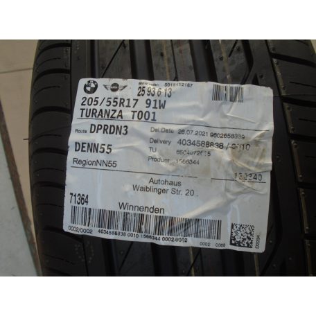 ÁR/DB [GYÁRI BONTOTT] BRIDGESTONE TURANZA - T001 | 205/55R17 | 91W | 1421