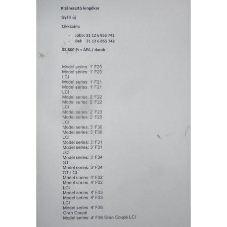 ÁR/DB! [GYÁRI ÚJ] BMW - KITÁMASZTÓ LENGŐKAR - JOBB ÉS BAL OLDALI / 1-ES ; 2-ES ; 3-AS ; 4-ES / F20 +LCI ; F21 +LCI ; F22 +LCI ; F23 +LCI; F30 +LCI; F31 +LCI; F34 +LCI; F32 +LCI; F33 +LCI ; F36 GC +LCI