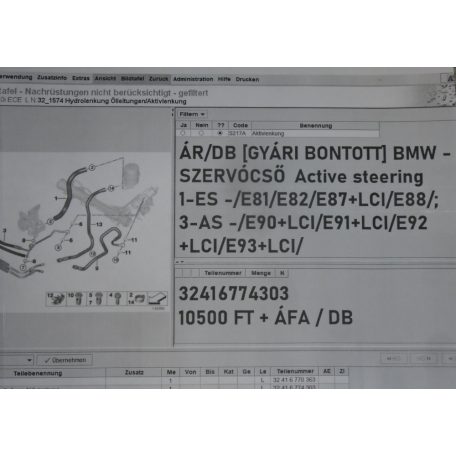 ÁR/DB [GYÁRI BONTOTT] BMW - SZERVÓCSŐ - Active steering  - 1-ES -/E81/E82/E87+LCI/E88/; 3-AS -/E90+LCI/E91+LCI/E92+LCI/E93+LCI/  - 3241 6774303