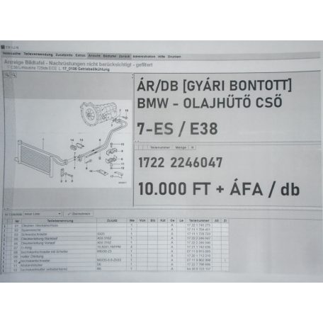 ÁR/DB [GYÁRI BONTOTT] BMW - OLAJHŰTŐ CSŐ  - 7-ES / E38	- 1722 2246047
