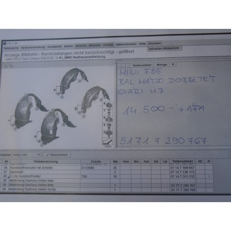 [GYÁRI ÚJ] MINI Hatch / F55 BAL HÁTSÓ DOBBETÉT 