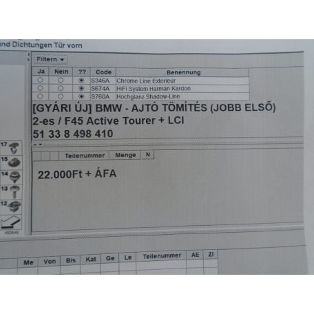 [GYÁRI ÚJ] BMW - Ajtó tömítés JOBB ELSŐ  - 2-es ActiveTourer + LCI 