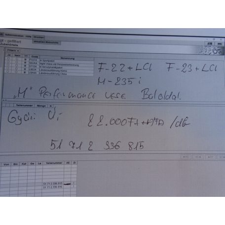 [GYÁRI ÚJ] BMW - M Performance vese / grill rács BAL oldali! - 2-es / F22+LCI ; F23 + LCI ; M 235i 