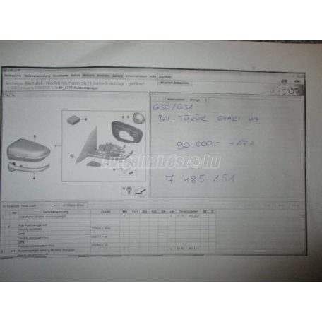GYÁRI ÚJ G30/G31 BAL OLDALI Tükör - bmw 5-ös sorozat 7485151