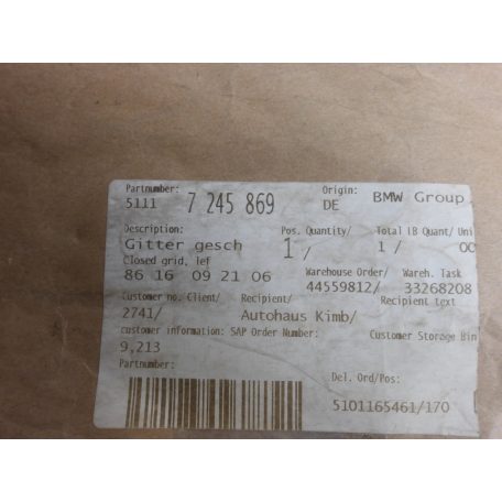 [GYÁRI ÚJ] BMW ELSŐ LÖKHÁRÍTÓ JOBB ALSÓ RÁCS | 1-ES F20 ; F21 | 51 11 7310830