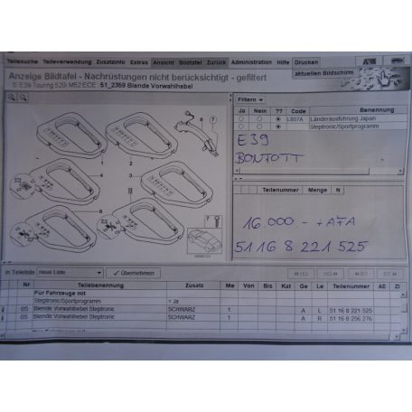 BMW  / 5-ös sorozat / E39 váltó kulissza fedél 