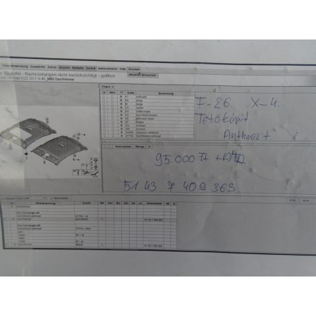 [GYÁRI ÚJ] BMW - Tetőkárpit (Anthrazit) X4 / F26 