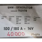 [GYÁRI BONTOTT] BMW - GENERÁTOR - 100/180 A - 14V - 1-ES ; 3-AS ; 5-ÖS; 6-OS; 7-ES / E87 ; E90 ; E91 , E60+LCI ; E61+LCI ; E63+LCI ; E64+LCI ; E65 ; E66 - CIKKSZÁM: 7521178