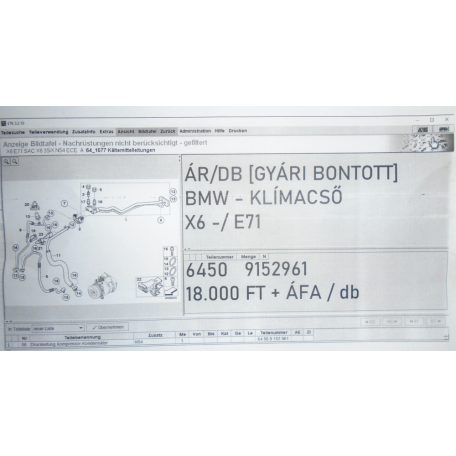 ÁR/DB [GYÁRI BONTOTT] BMW - KLÍMACSŐ - X6 -/ E71 35iX (N54) / -|64 50 9152961|