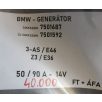   [GYÁRI BONTOTT] BMW - GENERÁTOR - 50 / 90 A - 14V - 3-AS ; Z3 / E46 ; E36 - CIKKSZÁM: 7501687 ; ÚJ CIKKSZÁM: 7501592 