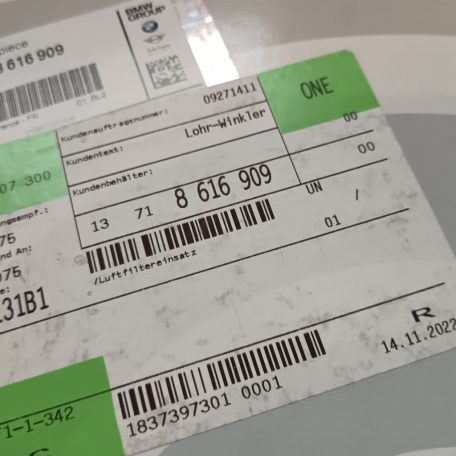 (GYÁRI ÚJ) BMW Légszűrő 1-es F20+LCI / F21+LCI / 2-es F22+LCI / 3-as F30 / F31 / F34 GT / 4-es F32 / F33 / F36