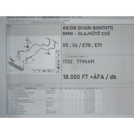 ÁR/DB [GYÁRI BONTOTT] BMW - OLAJHŰTŐ CSŐ  - X5 ; X6 / E70 ; E71	- 1722 7795491