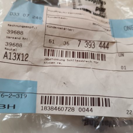 (GYÁRI ÚJ) BMW Ütközőlemez tömítés jobb hátsó ajtó iX3 G08 BEV+LCI / X3 G01+LCI / G08+LCI / X3 M F97+LCI / X4 G02+LCI / M F98+LCI