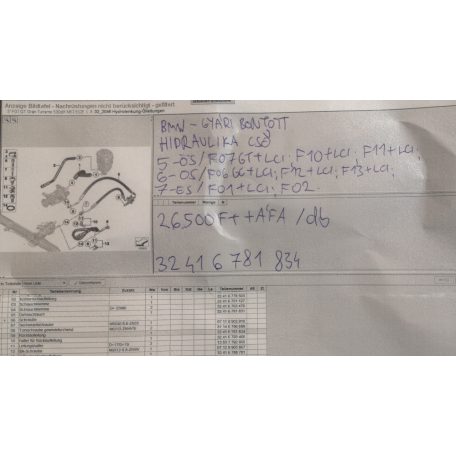 [GYÁRI BONTOTT] BMW . HIDRAULIKA CSŐ - 5-ÖS ; 6-OS ; 7-ES / F07GT+LCI; F10+LCI; F11+LCI; F06GC+LCI; F12+LCI; F13+LCI; F01+LCI ; F02 - 32416781834