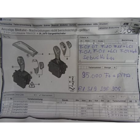 BMW - Sebváltókar - /5-ös,  7-es /F07Gt, F10, F11+LCI, F01 , F02+LCI, F04 Hyb.