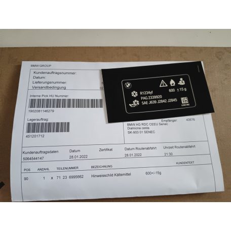 (GYÁRI ÚJ) BMW Öntapadós matrica hűtő címke 5-ös G30 / G31 / 6-os G32 GT / 7-es G11