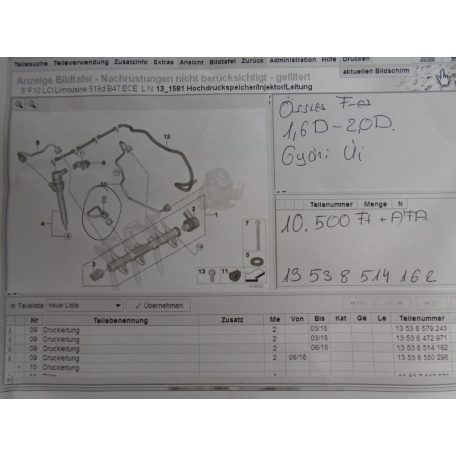 [GYÁRI ÚJ] BMW - Nyomócső - összes F-es , 1,6D-2,0D 