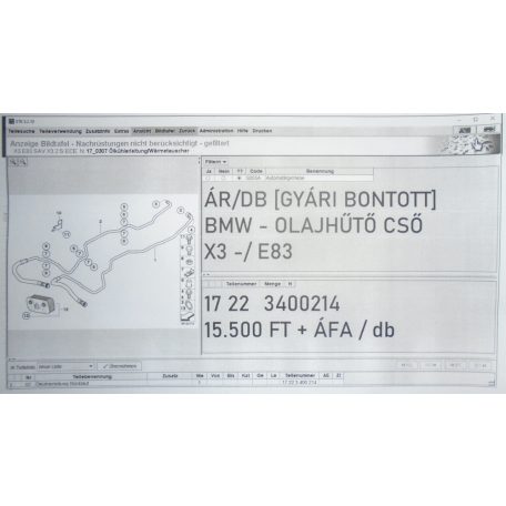ÁR/DB [GYÁRI BONTOTT] BMW - OLAJHŰTŐ CSŐ - X3 / E83 - 2.5i ; 3.0i (M54) - | 17 22 3400214 |