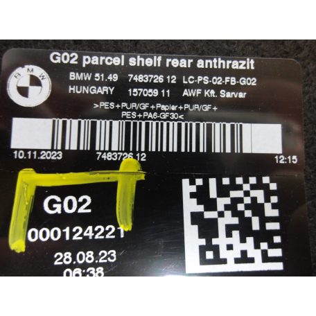 [GYÁRI ÚJ] BMW KALAPTARTÓ (2 RÉSZES) | X4 G02 +LCI | 51 47 7481881 & 51 49 7483726