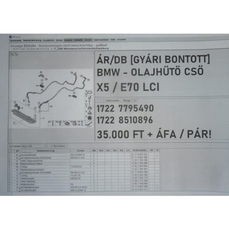 ÁR/PÁR [GYÁRI BONTOTT] BMW - OLAJHŰTŐ CSŐ - X5 / E70 LCI - 1722 8510896 + 1722	7795490