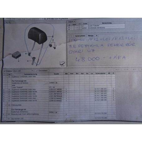 [GYÁRI ÚJ] BMW J.E Fejtámla ( Fehér bőr) (6-os)  F06+LCI / F12+LCI / F13+LCI 