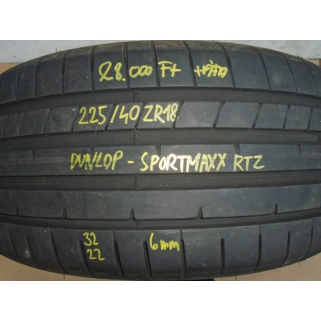 1 DB! [GYÁRI HASZNÁLT] NYÁRI GUMI - 225/40 ZR18 - 92Y - DUNLOP - SPORTMAXX RTZ - DOT: 3222 - 6MM 