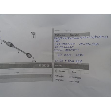 [GYÁRI BONTOTT] BMW - Féltengely F40/f44/F45+LCI / F46+LCI / F48+LCI / F39 (2-es , X1 , X2)  | 18D/20D/25D/ 20i/25i/28i