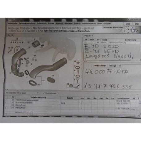 [GYÁRI ÚJ] BMW - Levegő cső / E70 3.0SD / E71 3.5XD / X5 / X6 