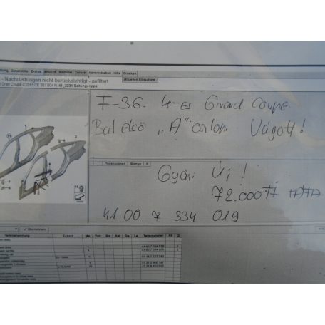 [GYÁRI ÚJ, Vágott!] BMW - Bal Első "A" -oszlop / 4-es - F36 Grandcoupé 