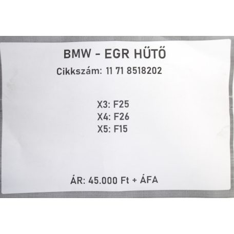 [GYÁRI BONTOTT] BMW - EGR HŰTŐ - X3 (F25); X4 (F26); X5 (F15) - 11 71 8518202