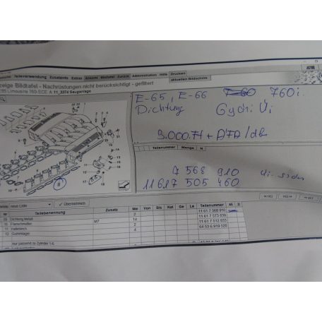 [GYÁRI ÚJ] BMW - Tömítés , E65 , E66 760i (7-es)