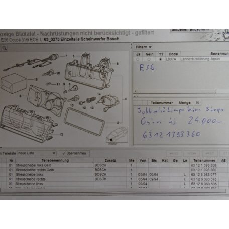 [GYÁRI ÚJ] BMW Jobb első lámpabúra - Sárga - 3-as /  E36 