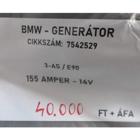 [GYÁRI BONTOTT] BMW - GENERÁTOR - 155 A - 14V - 3-AS / E90 - CIKKSZÁM: 7542529