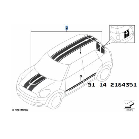  [GYÁRI ÚJ] MINI - FEKETE SPORTCSÍK DEKORÁCIÓ - R60 COUNTRYMAN | 51 14 2184351