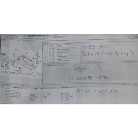 [GYÁRI ÚJ] BMW - BELSŐ AJTÓNYITÓ , BAL ELSŐ - X5 / E53 - 51417122199