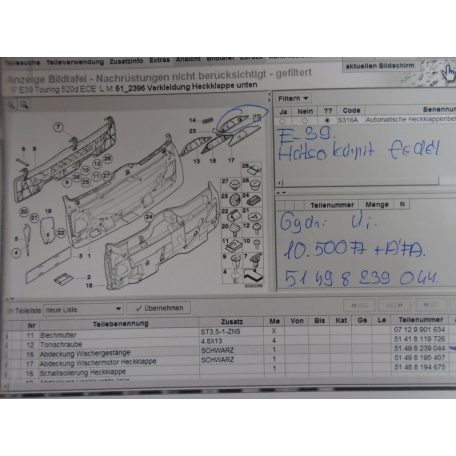 [GYÁRI ÚJ] BMW E39 / (5-ös) Hátsó kárpit fedél 