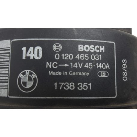 [GYÁRI BONTOTT] BMW - GENERÁTOR -  45-140A - 14V - 3-AS ; 5-ÖS / E36 ; E34 - RÉGI CIKKSZÁM: 1738351 ; ÚJ CIKKSZÁM: 1744567