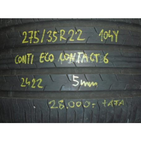 1 DARAB! [GYÁRI BONTOTT] NYÁRI GUMI - 275 / 35 R22 - 104Y - CONTINENTAL - ECO CONTACT 6 - DOT: 2422 ; 5MM