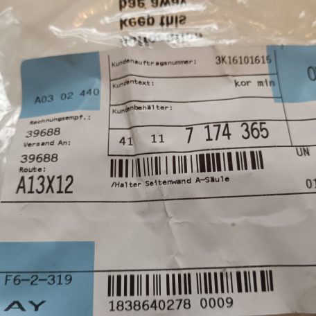(GYÁRI ÚJ) BMW Tartó 1-es F20+LCI / F21+LCI / F40 / F52 / 2-es F22+LCI / F23+LCI / F44 / F45+LCI / F46+LCI / F87 M2+LCI / 3-as F30+LCI / F31+LCI / F34 GT+LCI / F35+LCI / F80 M3+LCI / G20+LCI / G21+LCI / G28+LCI / G80 M3+LCI 