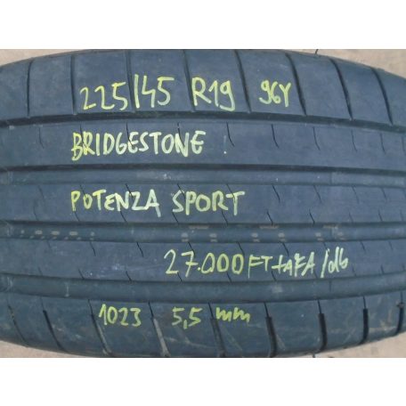 ÁR/DB! [GYÁRI BONTOTT] NYÁRI GUMI - 225 / 45 R19 - 96Y - BRIDGESTONE - POTENZA - SPORT - DOT: 1023 - 5,5mm 