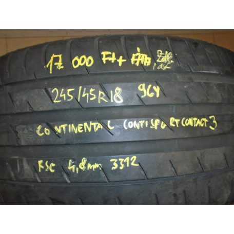 ÁR/DB! [GYÁRI HASZNÁLT] 2 DB - NYÁRI GUMI - 245/45R18 - 96Y - CONTINENTAL CONTISPORTCONTACT 3 - RSC DEFEKT TŰRŐ - DOT: 3312 - 4,8mm 