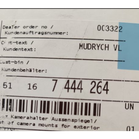 (GYÁRI ÚJ) BMW Kameratartó visszapillnató tükörbe 5-ös G30 / G31 / F90 M5 / 6-os G32 GT / 7-es G11 / G12