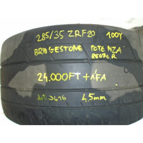 ár/db! - HASZNÁLT, javított - 285/35ZRF20 - 100Y - Bridgestone Potenza RE070R - Nyári gumi pár - 4,5mm - dot:3616