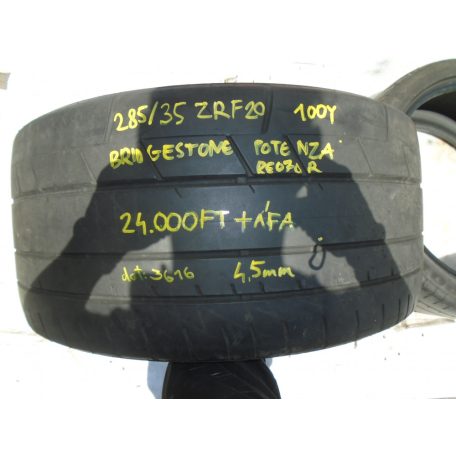 ár/db! - HASZNÁLT, javított - 285/35ZRF20 - 100Y - Bridgestone Potenza RE070R - Nyári gumi pár - 4,5mm - dot:3616