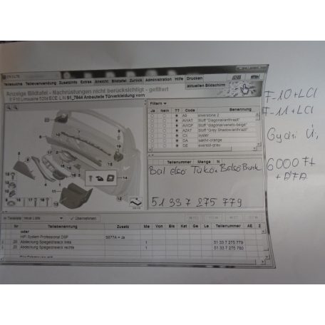 [GYÁRI ÚJ] BMW - Bal első Tükör belső burkolat / F10+LCI , F11+LCI /b 5-ös